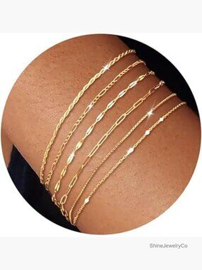 Luxury Dainty Thin Bracelet Set Gold Plated 6Pcs Adjustable Stackable